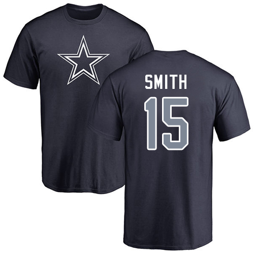 Men Dallas Cowboys Navy Blue Devin Smith Name and Number Logo #15 Nike NFL T Shirt->dallas cowboys->NFL Jersey